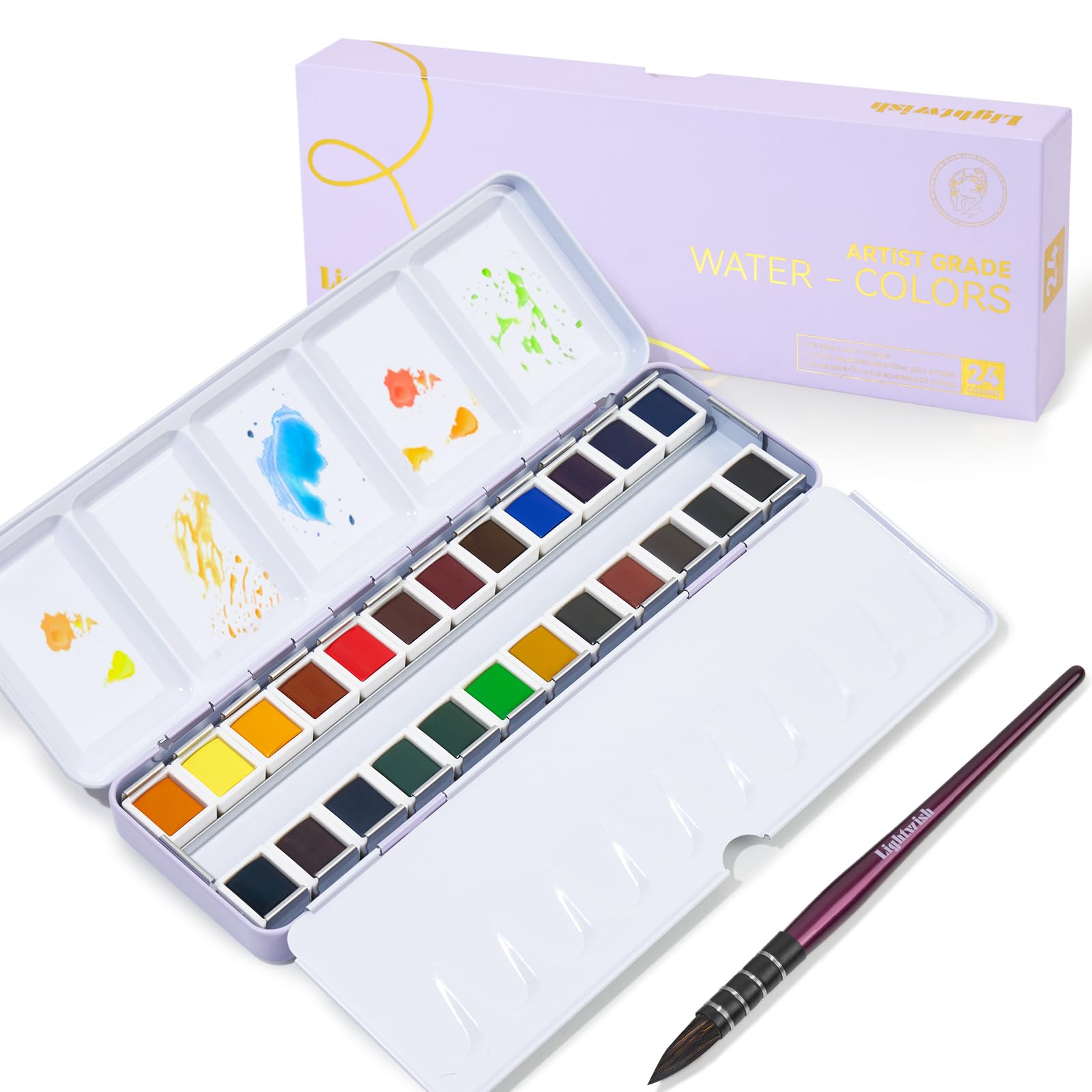 Amazon | LIGHTWISH 水彩絵の具セット、24色プロフェッショナル水彩