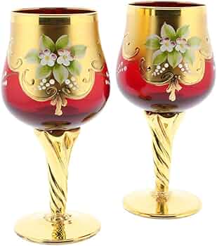 Amazon | GlassOfVenice 2個セット ムラーノガラス ワイングラス 24K