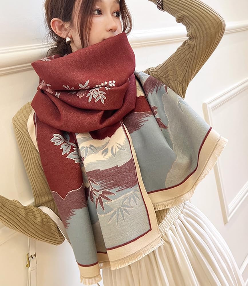 Amazon | [Euyqs] レディース ビンテージ ストール 大判 厚手 マフラー