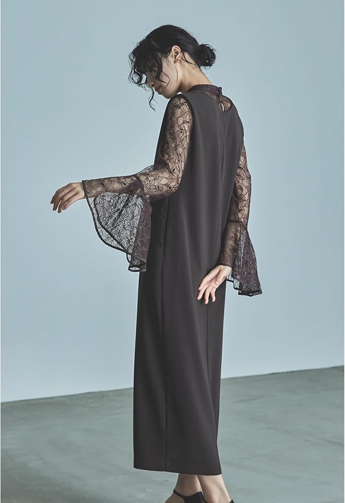 Amazon.co.jp: [niana] ベルスリーブスリットドレス パーティードレス