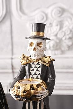 Amazon.com: 13 Inch Black and Gold Skeleton Holding Gold Jack O