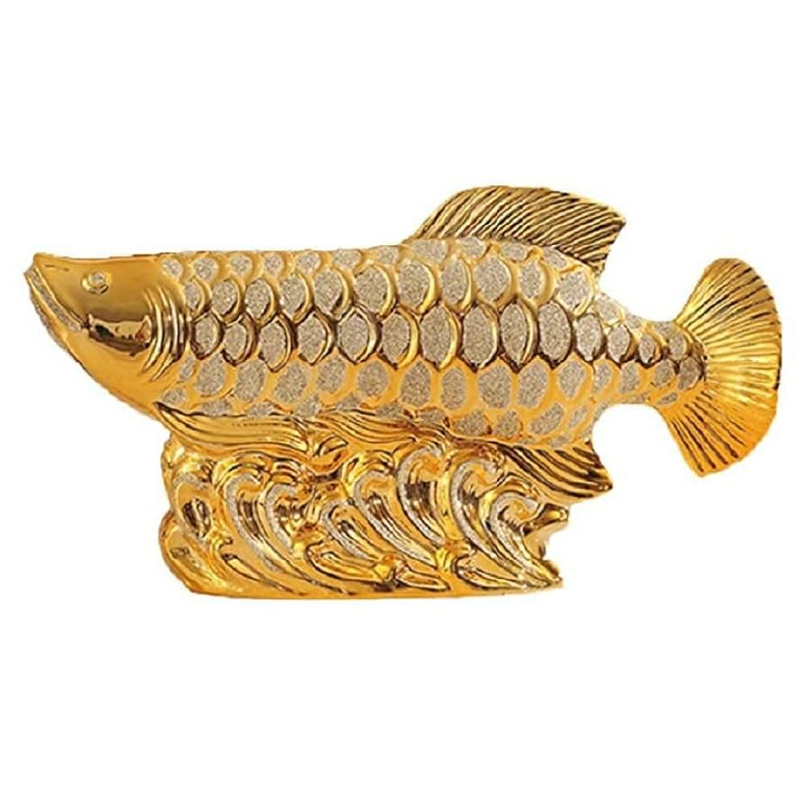 木彫☆熱帯の魚アロワナ☆ゴールド 木彫☆熱帯の魚アロワナ☆ゴールド