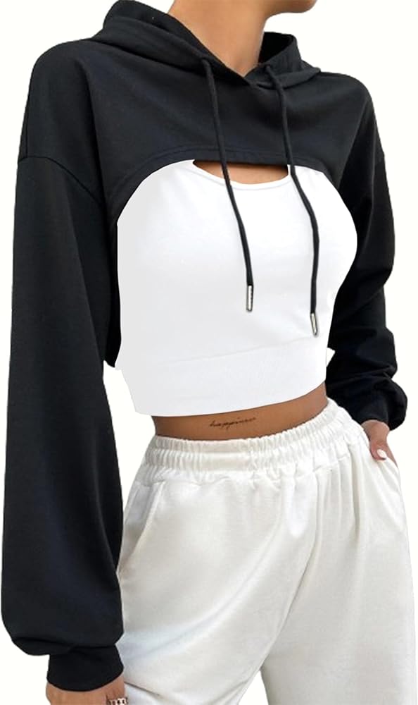 Amazon.com: Hilinker Women's Cropped Hoodie Sweatshirt Workout