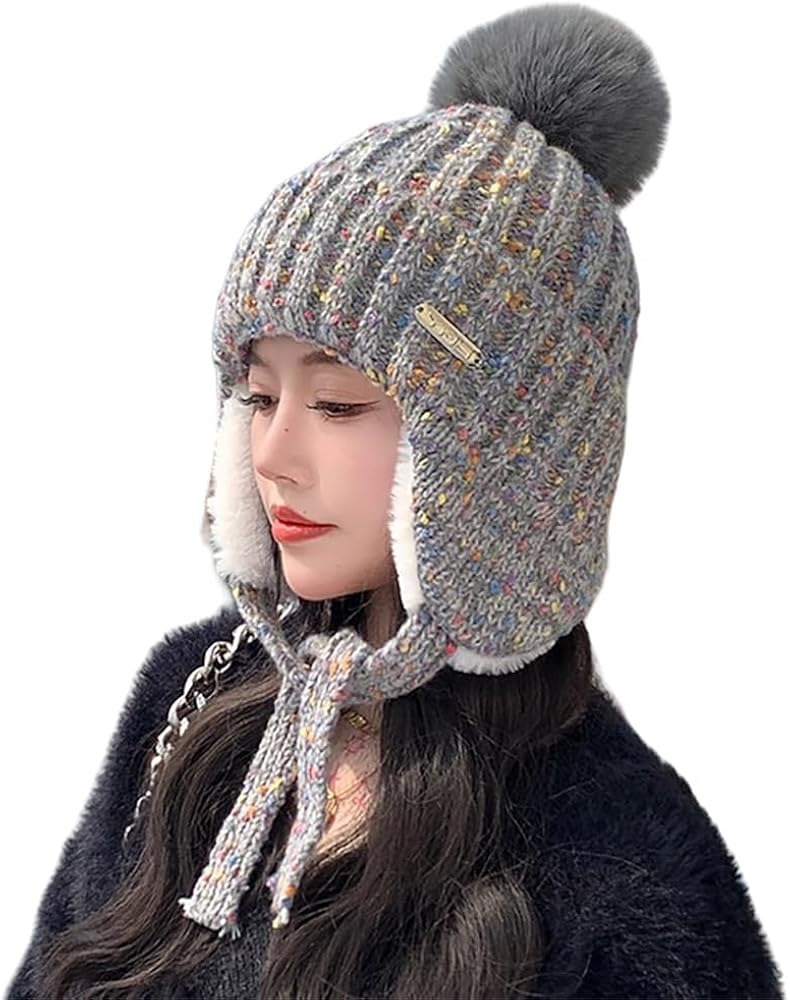 Amazon | [ミナコライフ] ニット帽 ポンポン 大きいサイズ 耳あて付