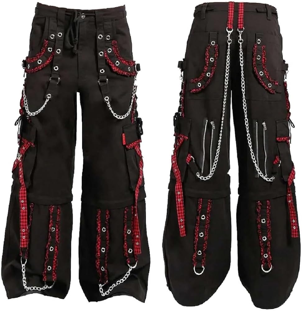 Gothic Bondage Men Black & Red Pant Alternative Punk Rock Emo