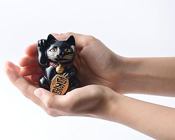 Amazon.co.jp: 銀雅堂 招き猫 黒漆色＿右手あげ/金属製＿lucky cat