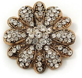 Amazon | ヴィンテージスワロフスキークリスタル花柄ブローチ