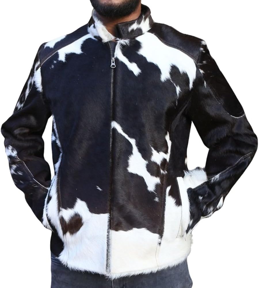 Men's Distressed Hair-On Cowhide Leather Jacket -Authentic Hair-On