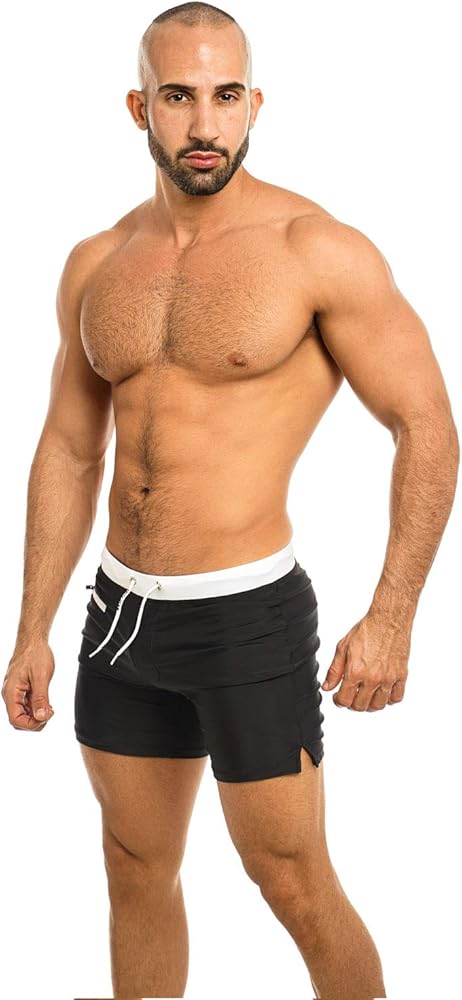 Taddlee Men's Swimwear Swim Shorts Trunks Square Cut Black Blue