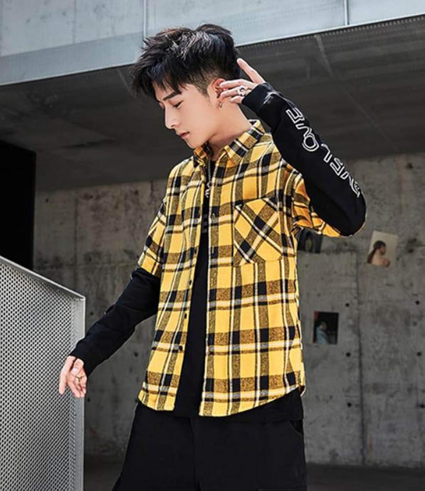 Amazon.co.jp: [YYQ-SHOP]メンズ チェックシャツ 長袖 ゆったり