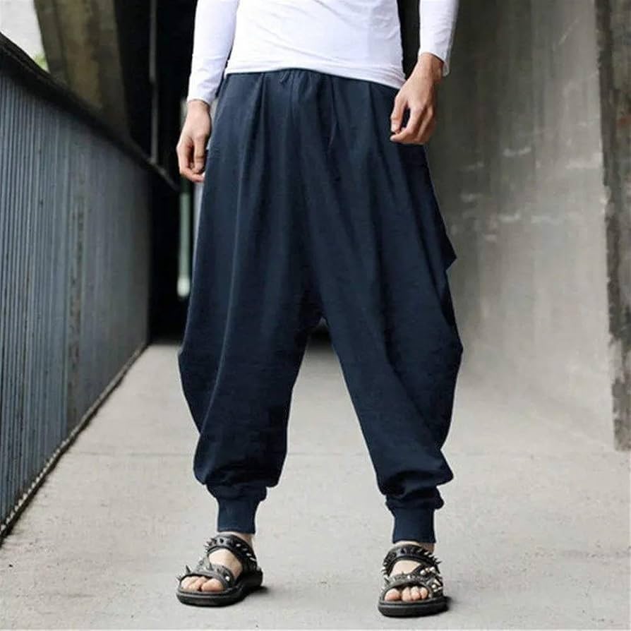 Amazon.co.jp: Men's Sarouel Pants, Solid Color Casual Cotton Linen