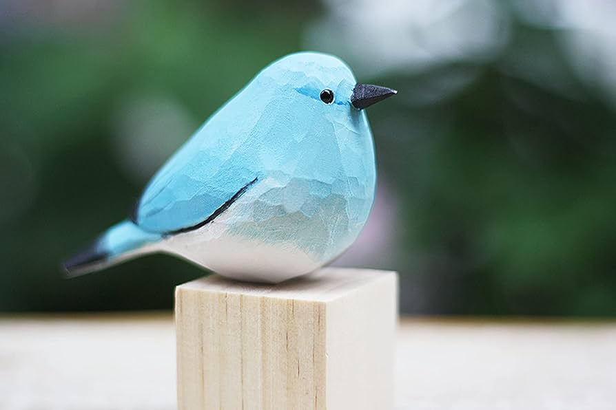 Amazon.co.jp: TALKLEK 木製 マウンテン ブルーバード 鳥 置物 手彫り