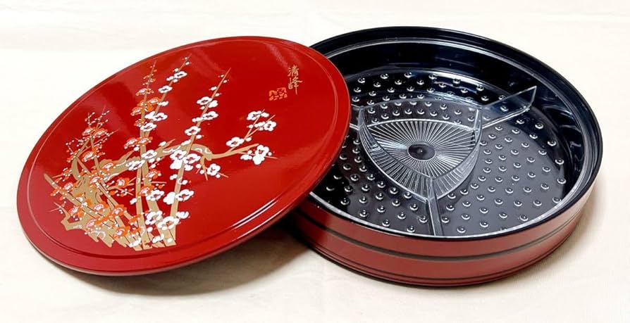 Amazon.co.jp: 清峰漆器 紅白梅柄 蓋付き寿司桶 オードブル皿付き 重箱
