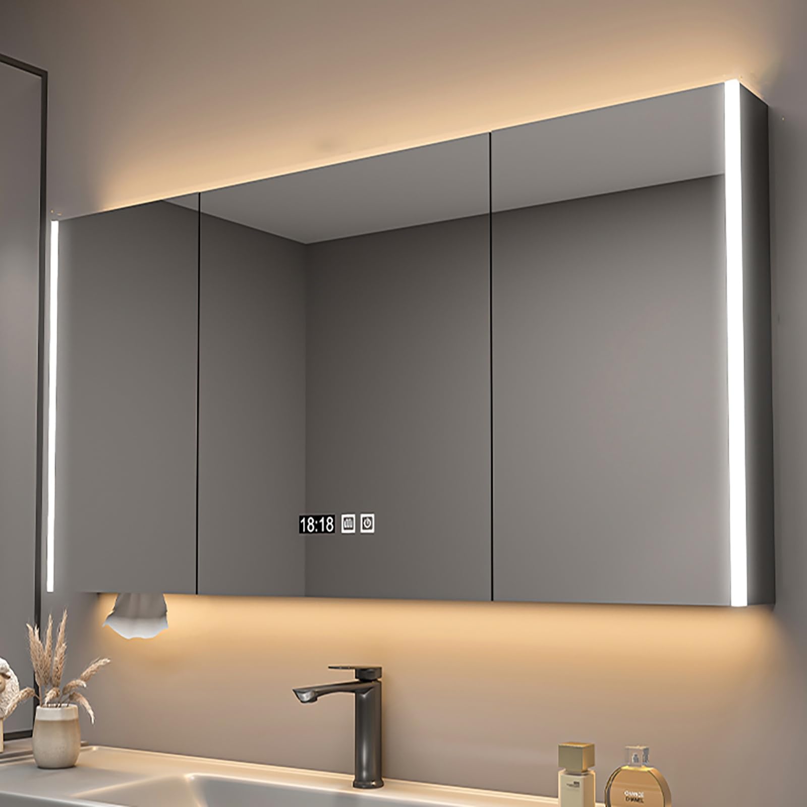 Amazon.co.jp: 洗面 化粧台LEDライト付き 洗面所鏡 ミラーキャビネット