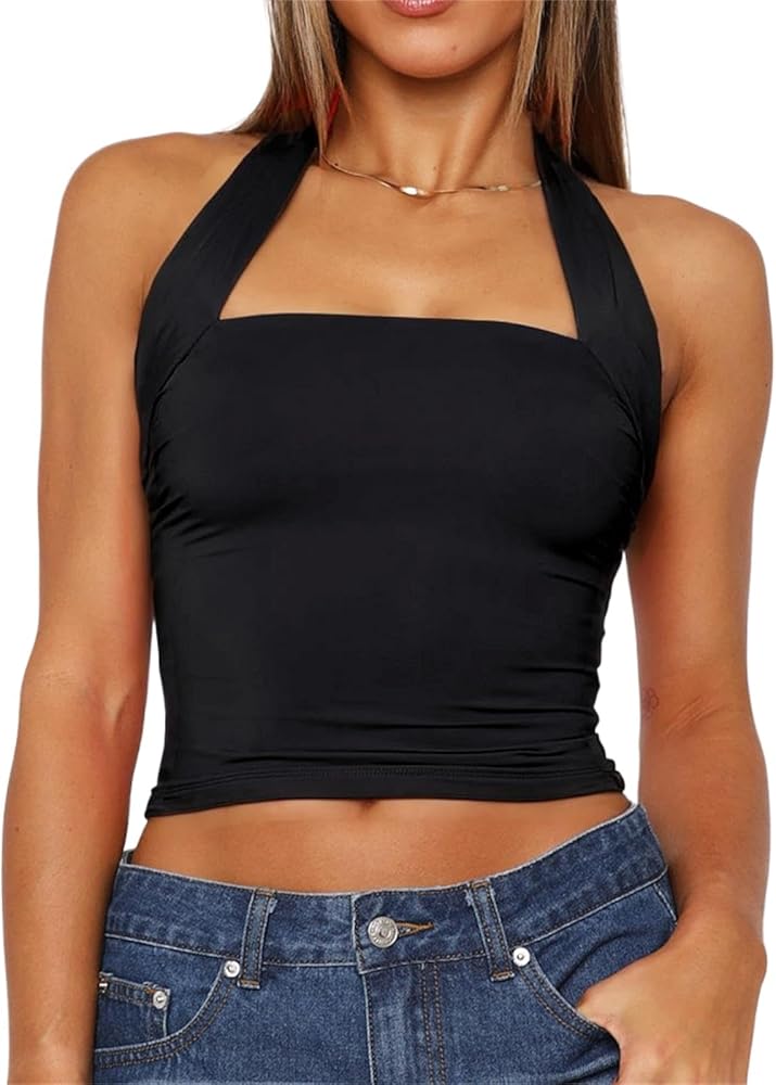 TiulZial Women Sexy Halter Neck Backless Tank Top Open Back
