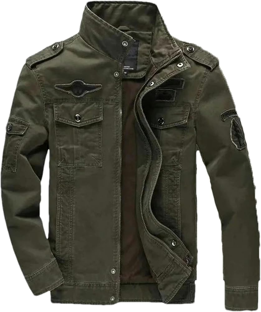 BoShiNuo Men's Military Utility Jacket, Casual Stand Collar Cargo