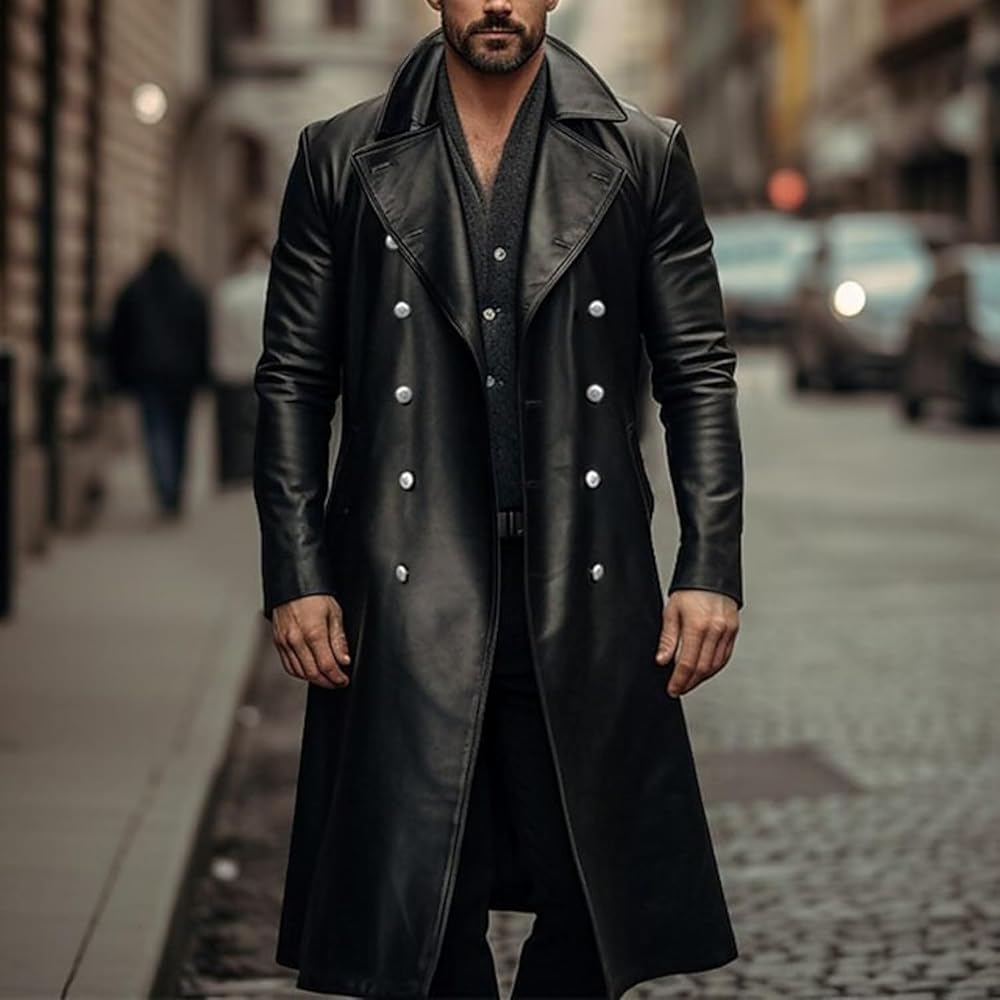 DGHM-JLMY Men Long-Sleeved Motorbike Leather Jacket Retro Full