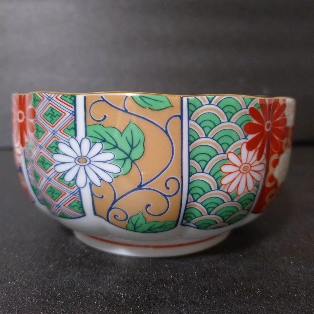 Amazon.co.jp: 有田焼 陶扇 中鉢5点セット 5枚 菊割皿 錦絵 赤絵 金彩
