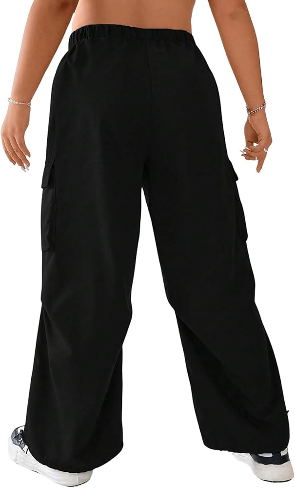 OYOANGLE Women's Plus Size Elastic High Waist Flap Pocket Cargo