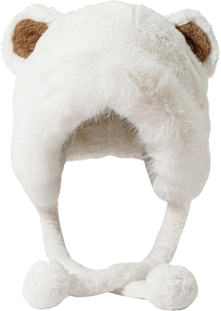 Fuzzy Winter Trapper Hat with Ear Flaps for Women Girls Faux Fur