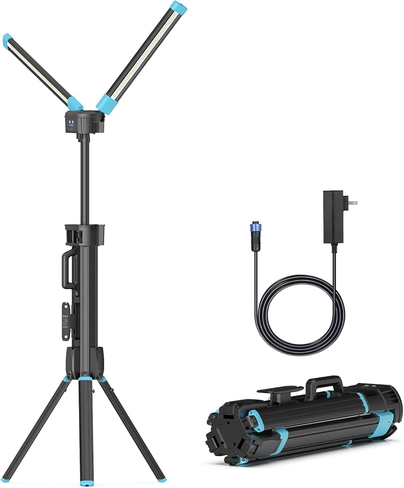 10000 Lumen Work Light with Stand, GoGonova 87'' Rechargeable Dual