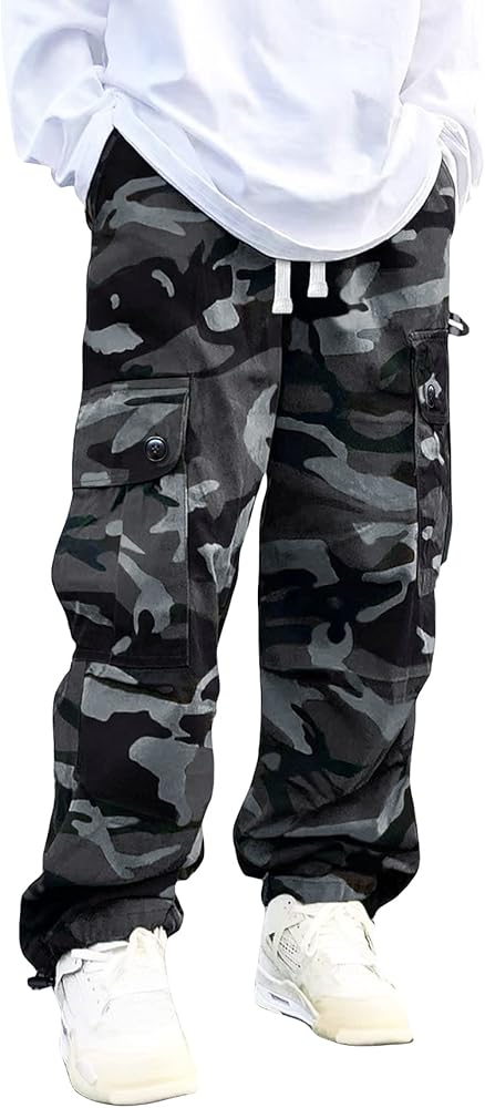 WDIRARA Men's Camo Print Drawstring Flap Pocket Side High Waist