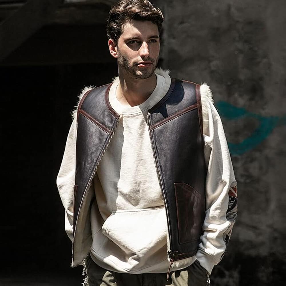 Amazon | [Denny&Dora] メンズ ムートン ベスト メンズ パイロット