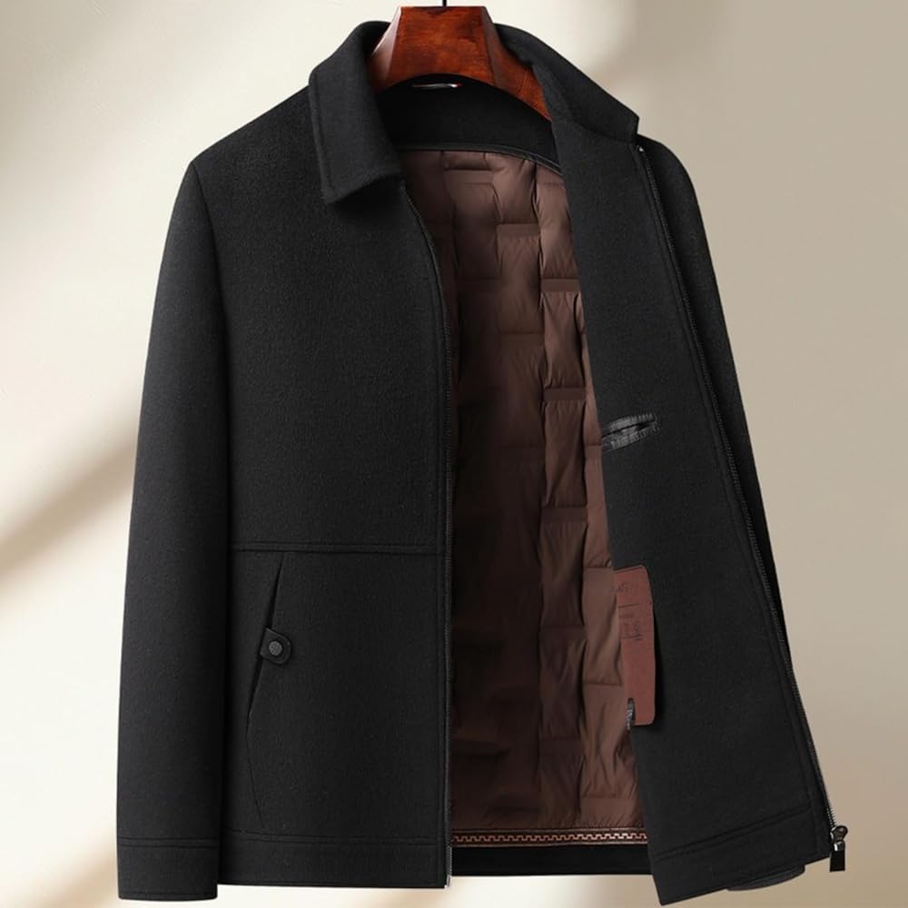 CQJFLQC Men's Wool Double-faced Wool Jacket With Down, Lapel