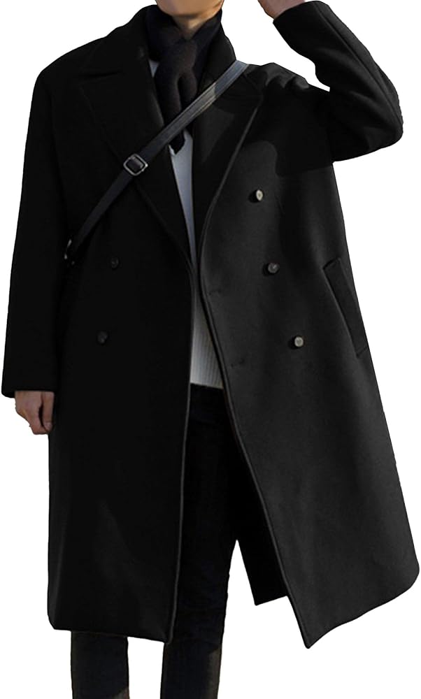 DGKaxiyaHM Men's Warm Loose Wool Blend Coat Vintage Double