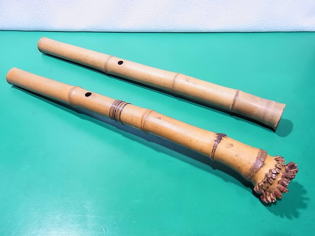 尺八 竹 和楽器 ⑦ 人気 尺八 琴古流 バチ型 銘あり 竹治
