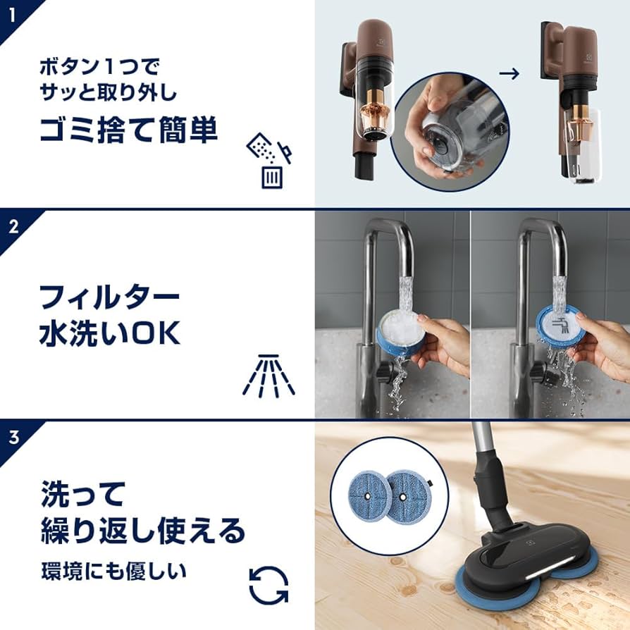 Amazon | 【水拭き×吸引】 エレクトロラックス 掃除機 コードレス