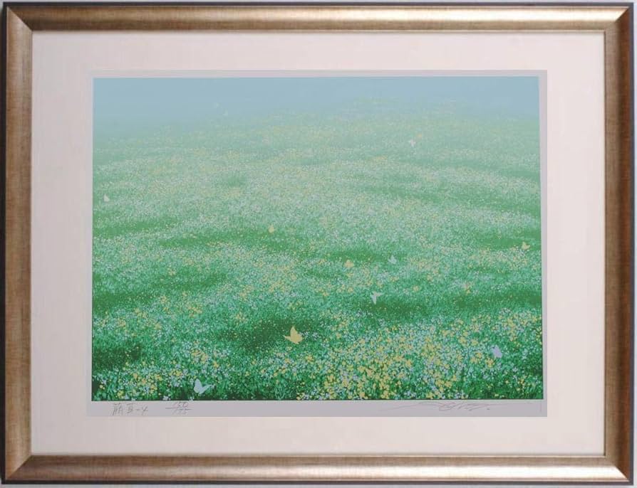 Amazon | 池上壮豊 「萌草-4」 蝶 絵画 草原 野原 風景画 絵 シルク