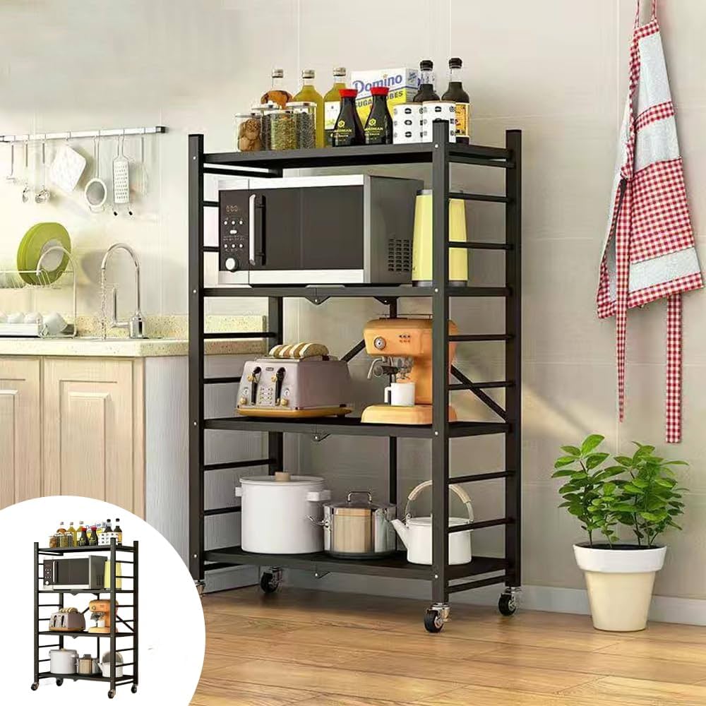 Amazon｜4段 スチールラック メタルラック キャスター付き 折りたたみ