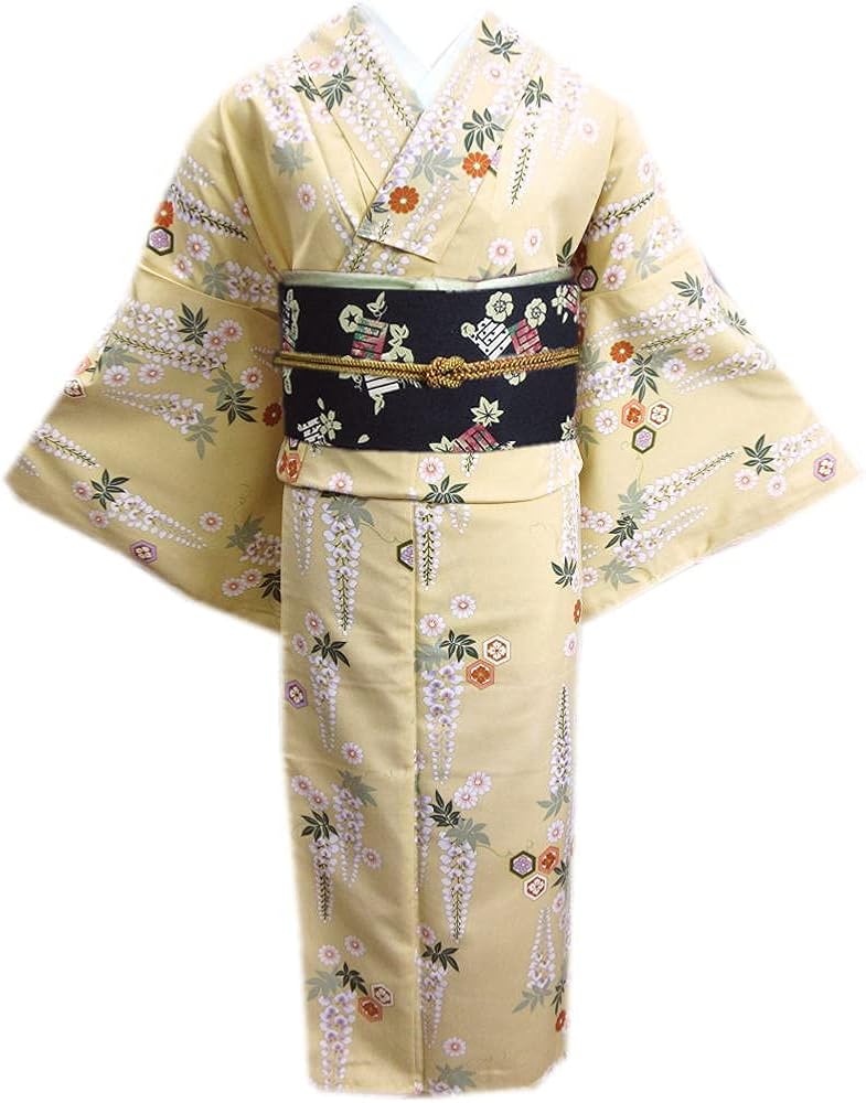 Amazon | [和さくら庵] 着物 洗える 単衣 小紋 と 軽装帯 付け帯 2点