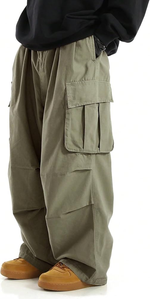 Verdusa Men's Drawstring Waist Pocket Side Loose Cargo Pants Baggy
