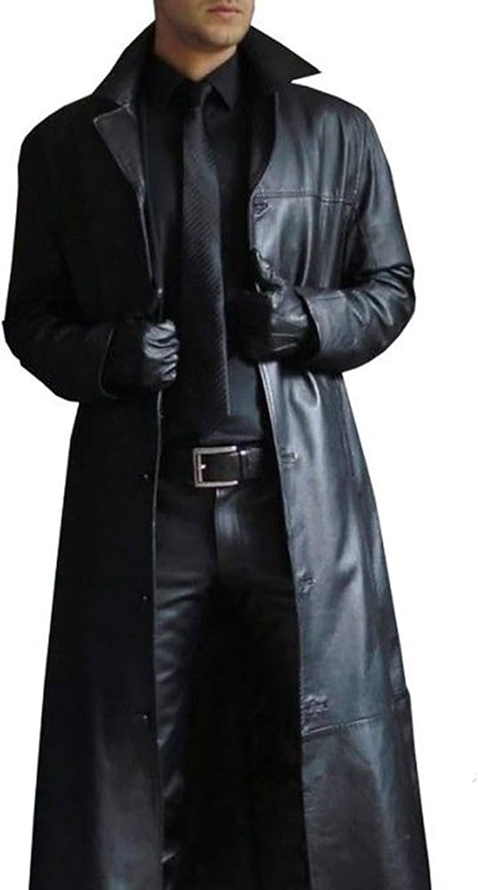 Amazon.co.jp: メンズコートレザーゴシックロングトレンチコート