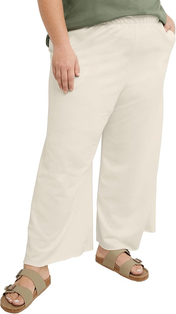 Hanes Women's Originals Plus Size Cropped Wide Leg Pants, French
