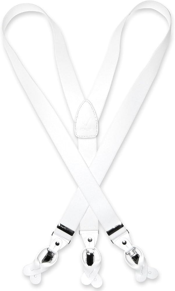 Men's White SUSPENDERS Y Shape Back Elastic Button & Clip