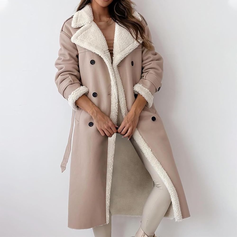 Amazon.com: Trench Coat Women Fleece Sherpa Lined Jacket Notch