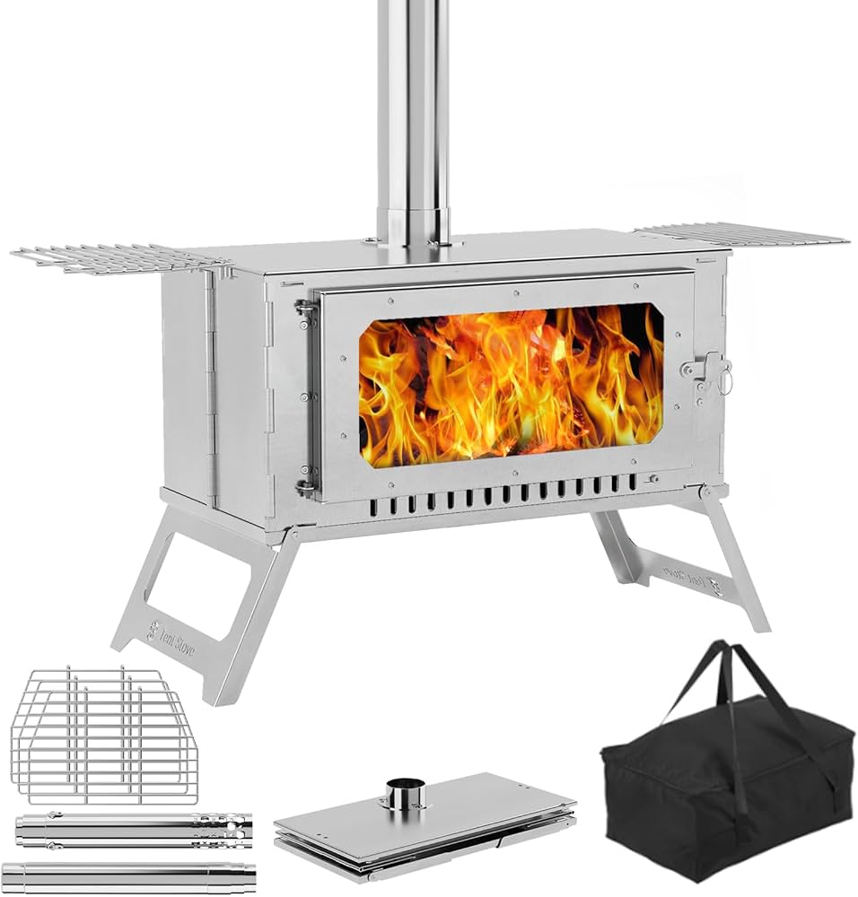 Amazon | Litake 薪ストーブ 折りたたみ キャンプ 耐熱ガラス・煙突