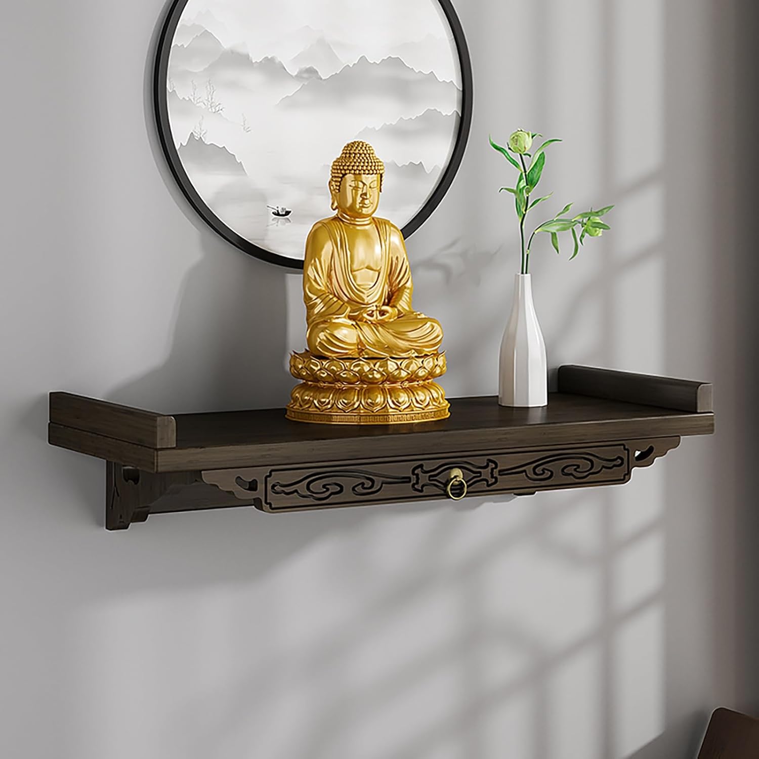 真作】掛軸 霧中山水 静寂の中に佇む墨彩画 秀逸な作品 合箱入 Q126 真