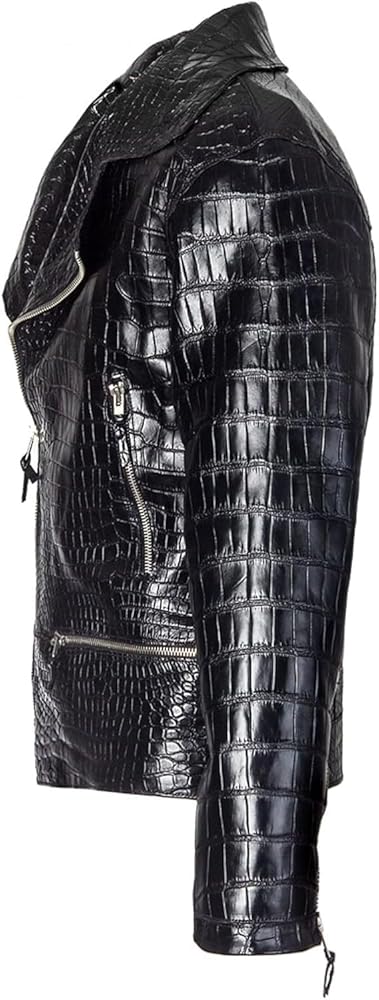 Men's Crocodile Embossed Leather Jacket Real Lambskin Slim Fit