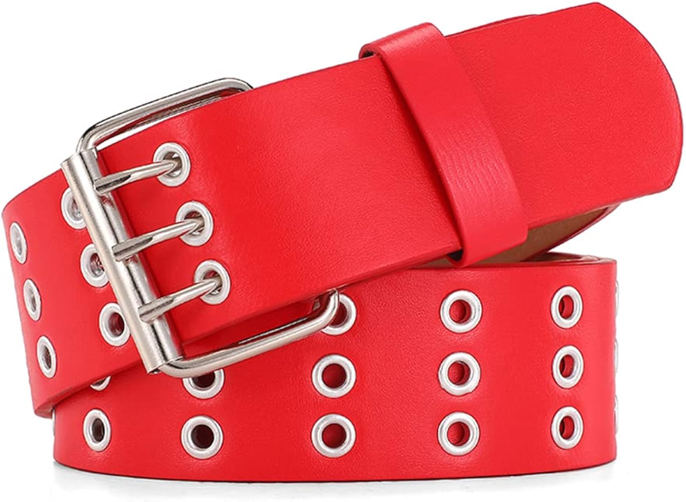 Women Belt Three Grommet PU Leather 3 Hole Belts for Women Punk