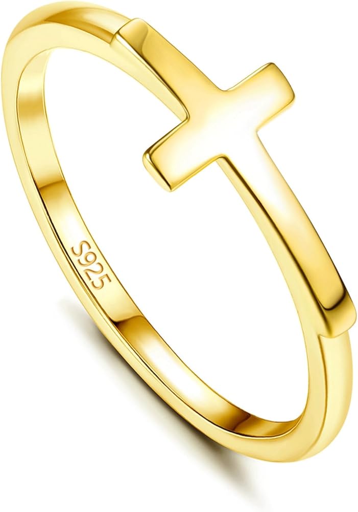 Amazon.com: ZZHDCC 18K Gold Plated Cross Ring 925 Sterling Silver