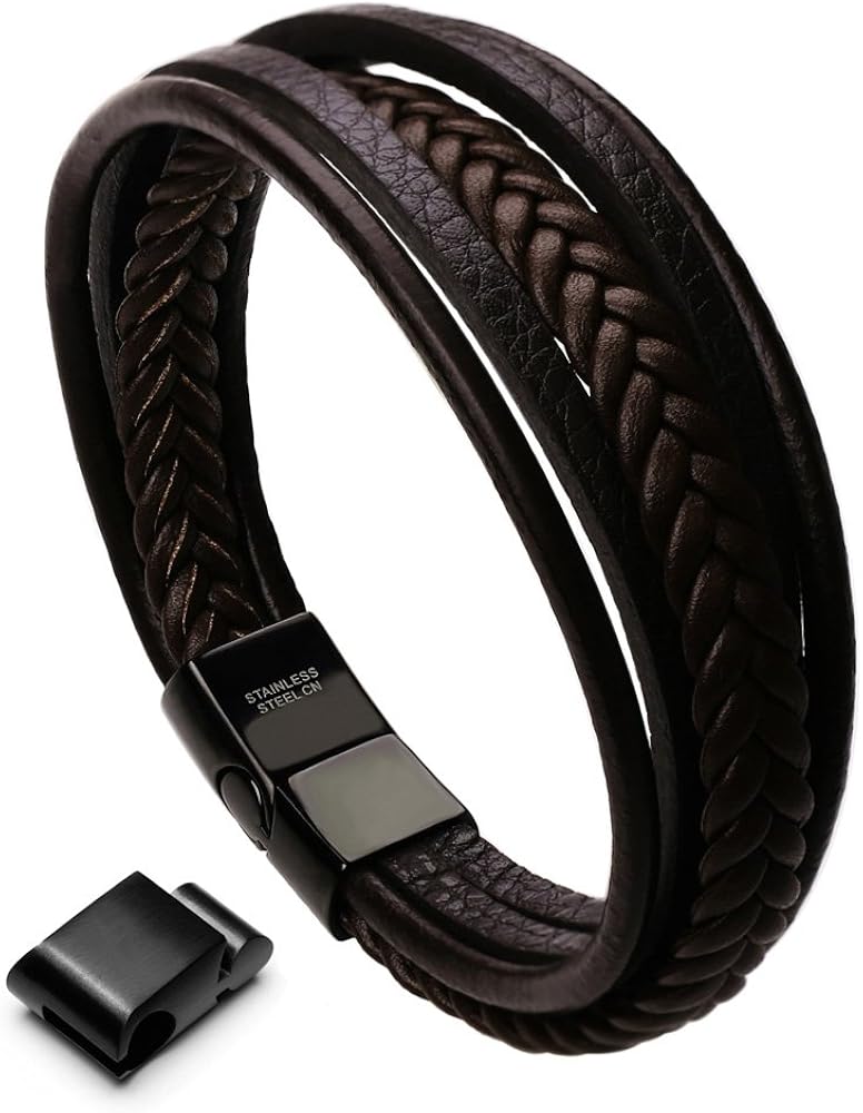 Amazon | Murtoo メンズ レザーブレスレット 磁気クラスプ付き 牛革