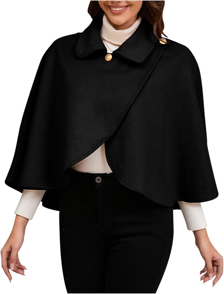 Amazon.com: Women's Wool Blend Cropped Cape Cover Up Jacket Lapel