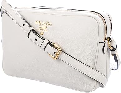 Prada Vitello Phenix White Leather Double Zip Camera Crossbody Bag