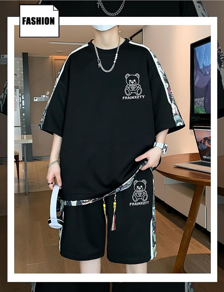 Amazon | [Liaziong] ジャージ メンズ 上下セット 夏 クマ tシャツ