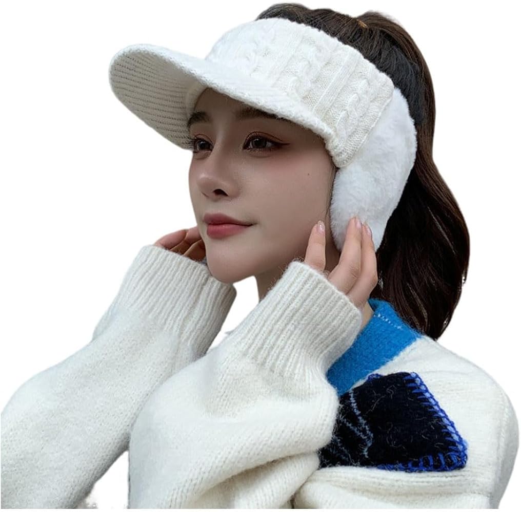 Amazon | 耳当て付き ニットサンバイザー レディース ニット帽 ゴルフ