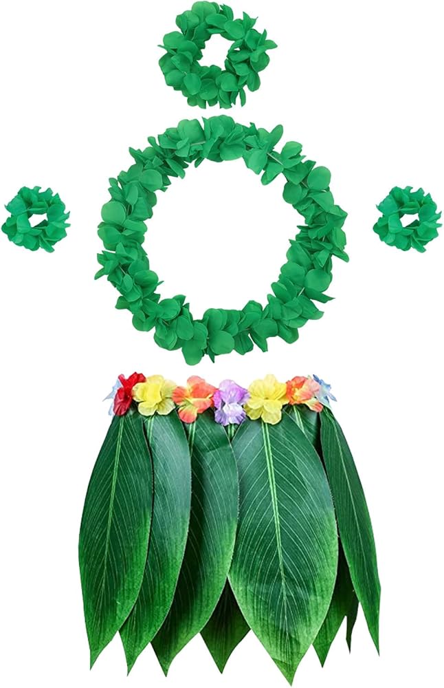 Amazon.com: PIXHOTUL Leaf Hula Skirt and Hibiscus Leis Set